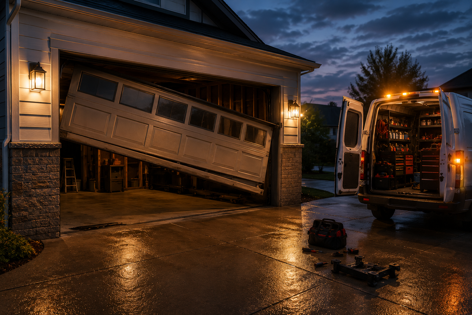 Emergency garage door service for a sudden damaged door breakdown in Bellaire TX